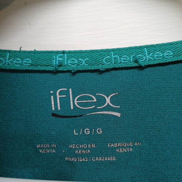 Cherokee iflex Teal Green Scrub Top V Neck Pocket Women's Large Medical - Picture 3 of 8